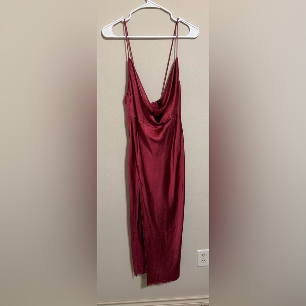 Elegant Burgundy Satin Slip Dress